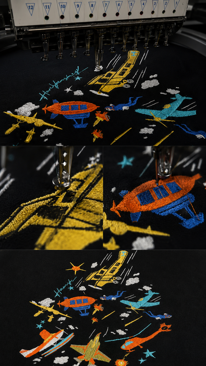 Air Planes Strike Embroidery T-shirt - Black
