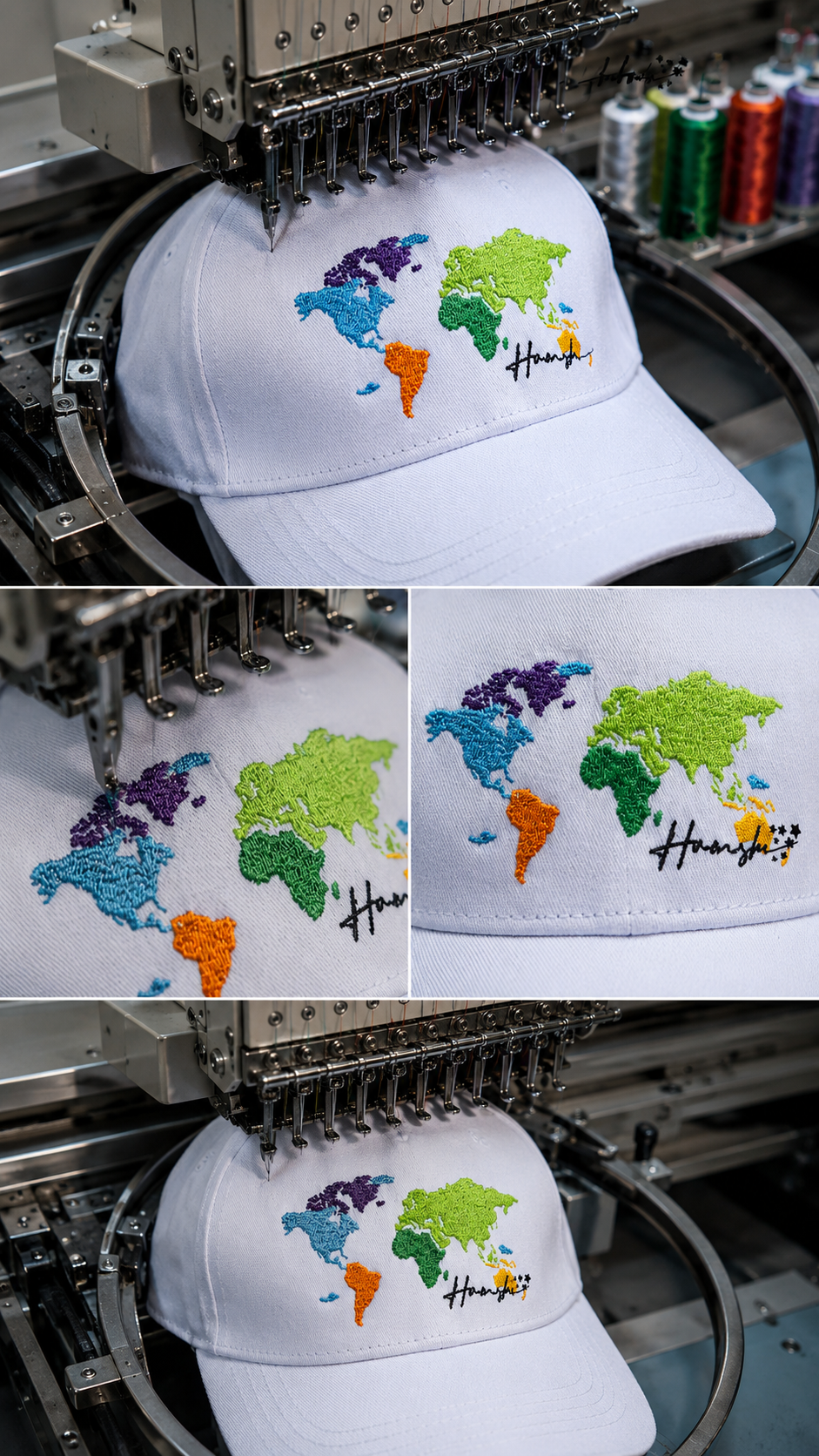 World Map Embroidery Cap - White