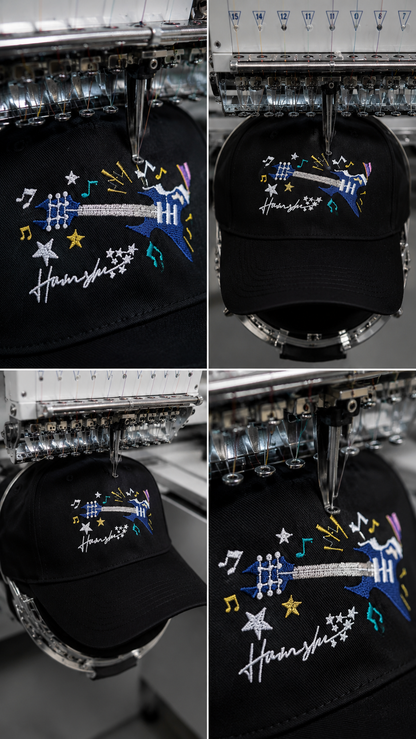 Music Embroidery Cap - Black