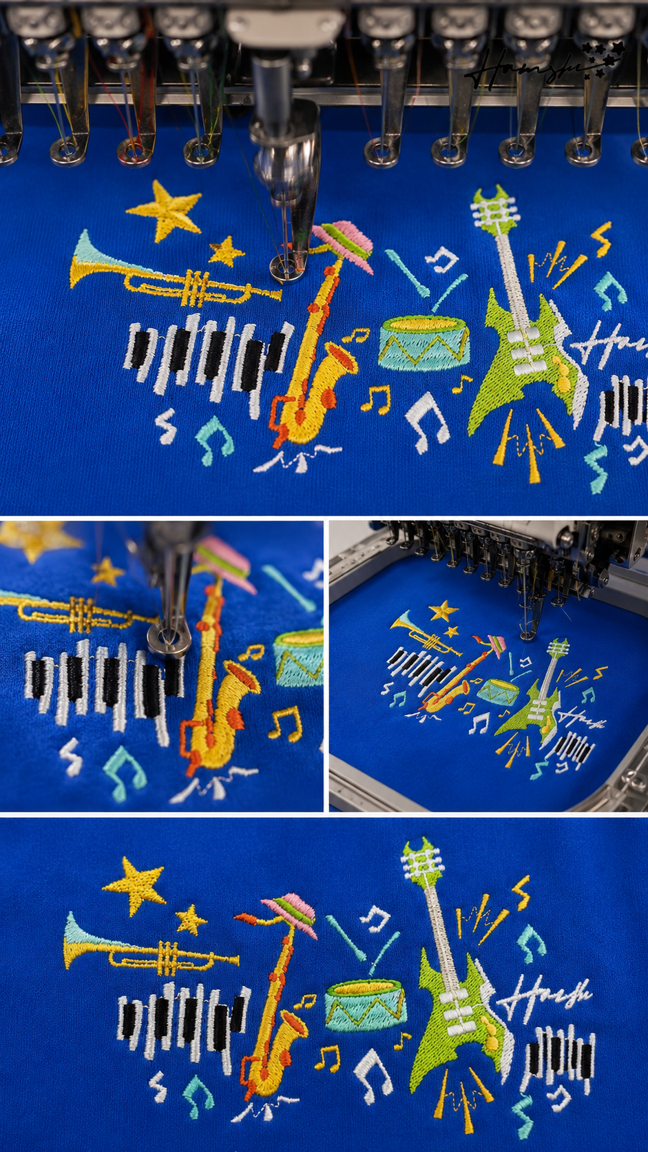 Music Embroidery T-shirt - Blue