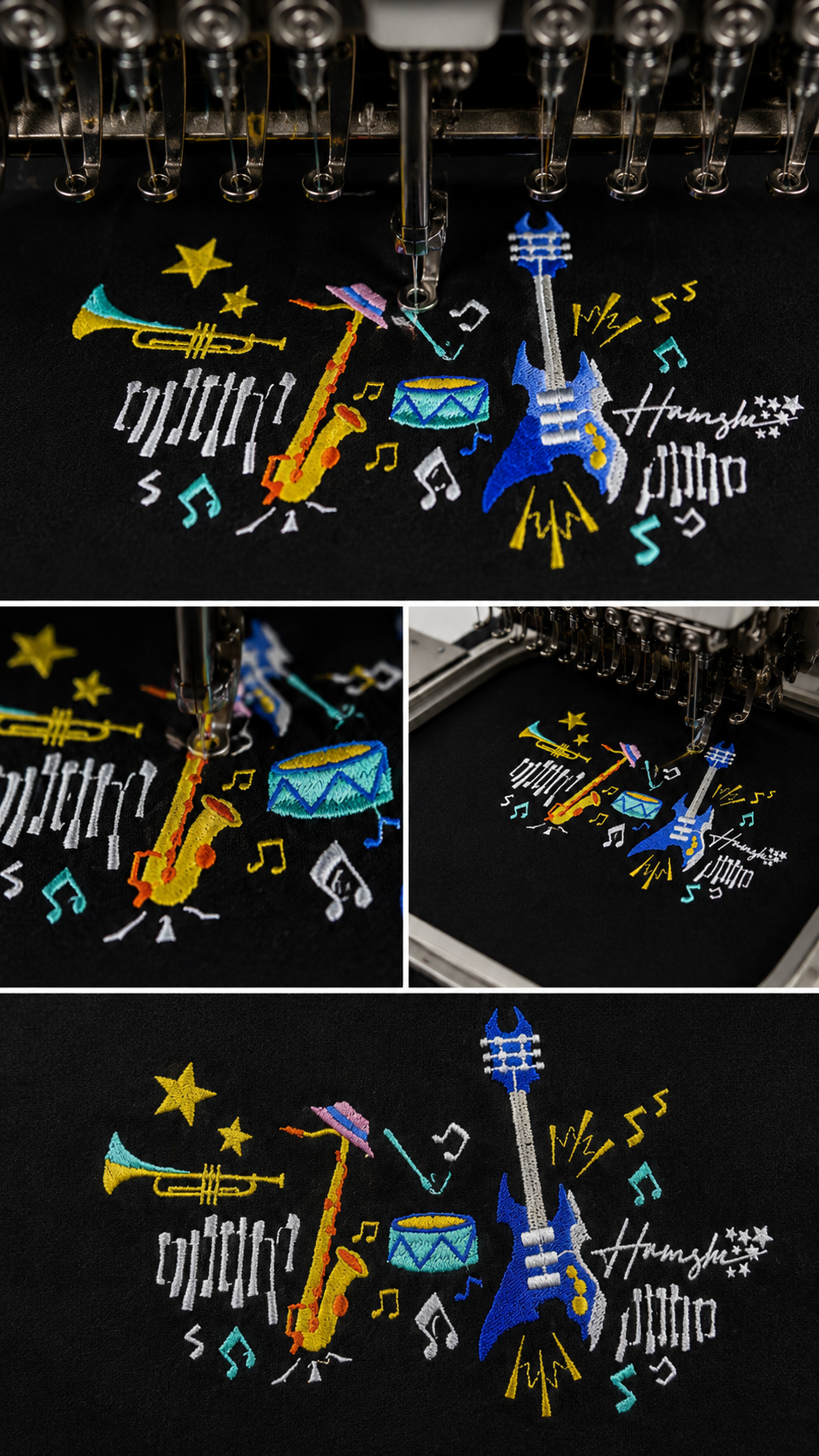 Music Embroidery T-shirt - Black