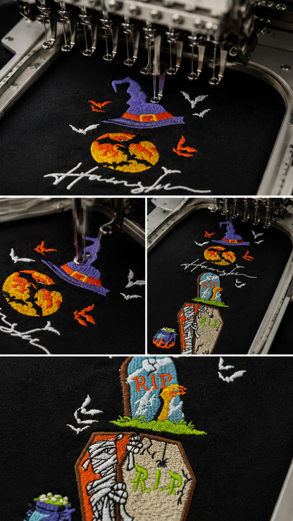 Halloween Embroidery T-shirt - Black