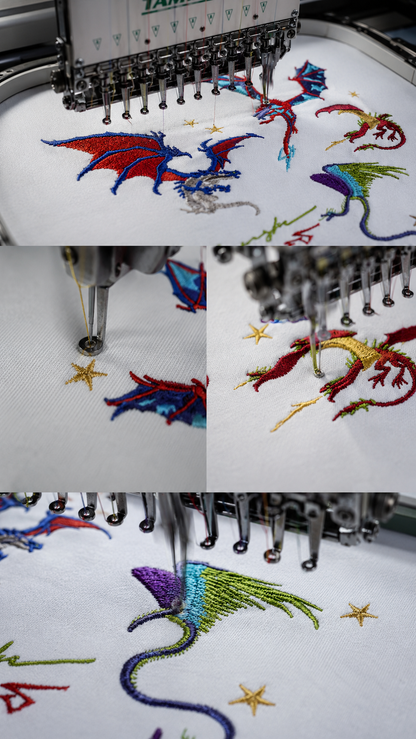 Dragons Fire Embroidery T-shirt - White