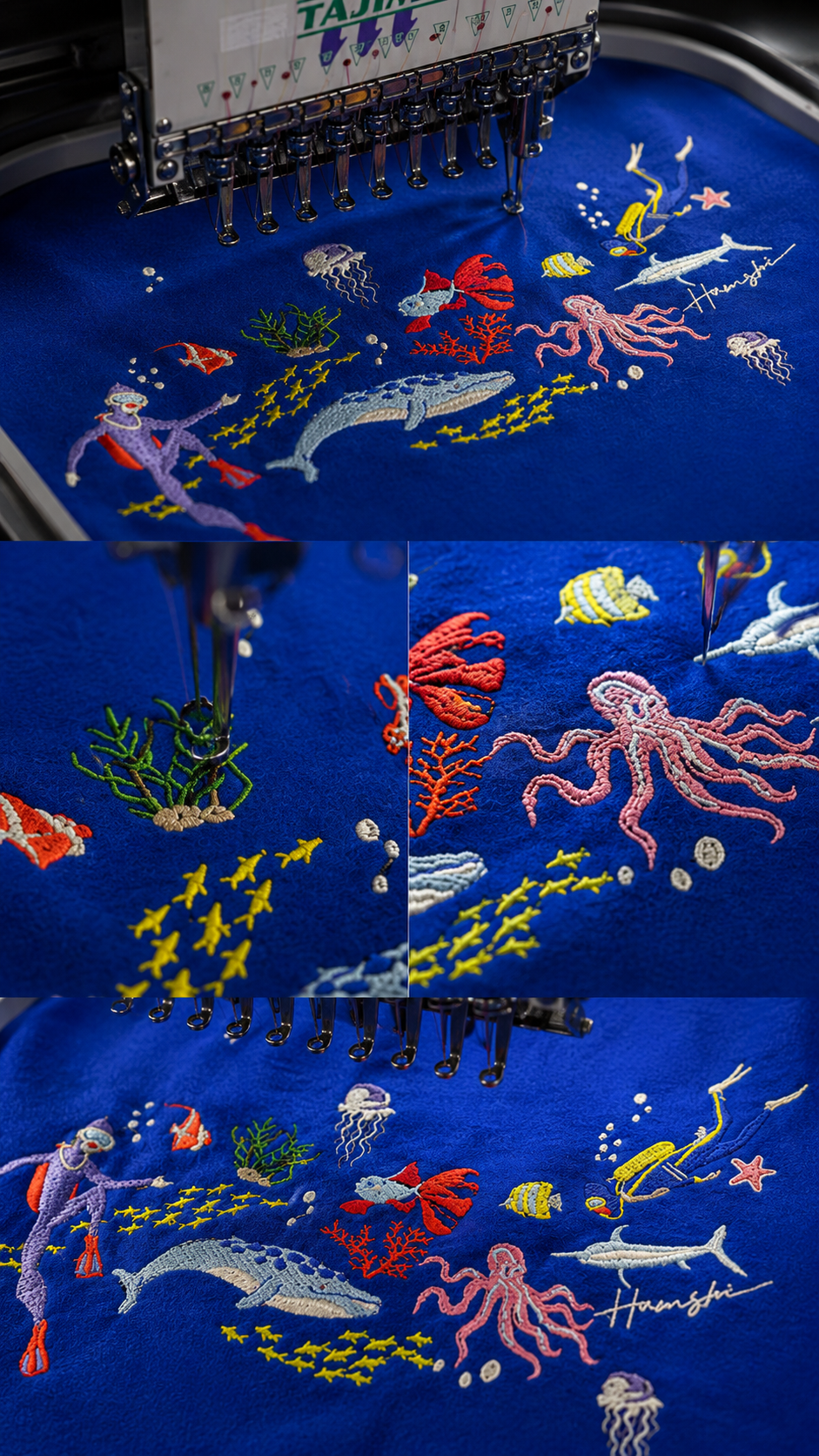 Scuba Divers Embroidery T-shirt - Blue