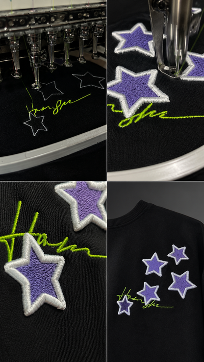 Stars -3D Embroidery T-shirt - Black