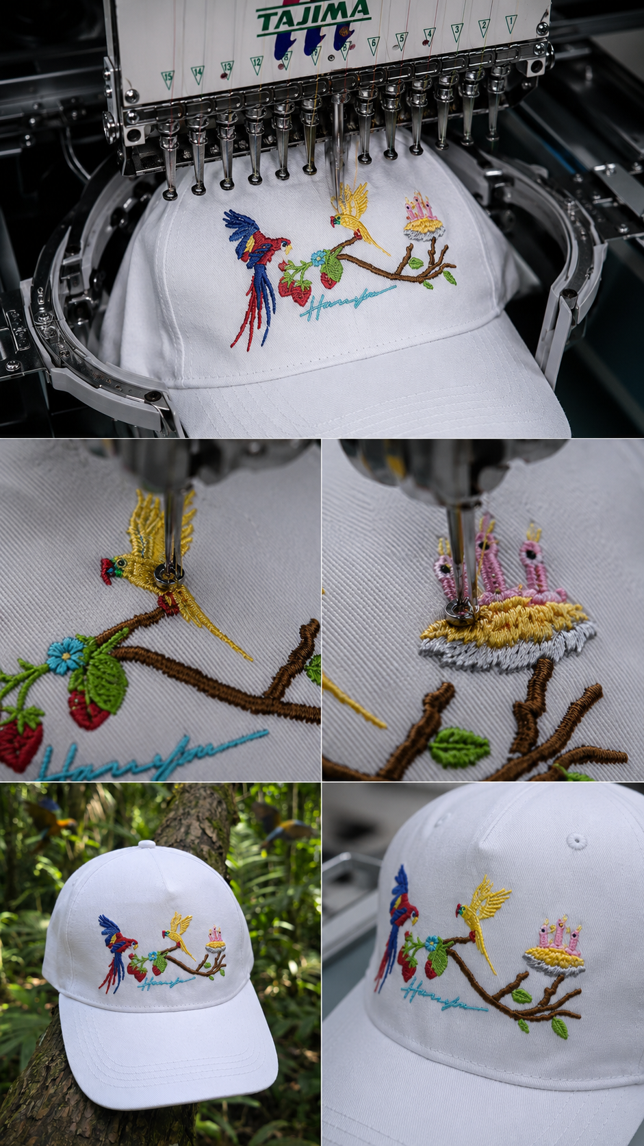 Birds Embroidery Cap - White
