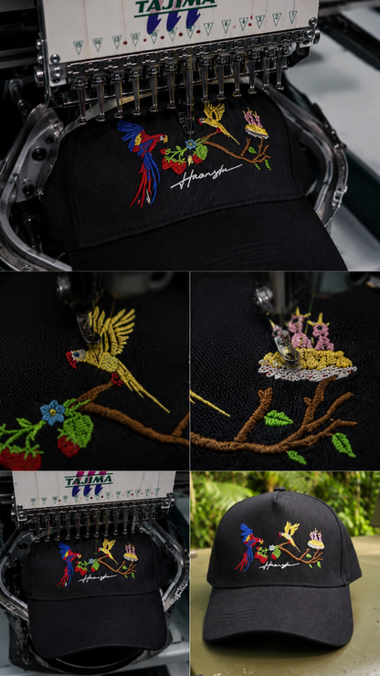 Birds Embroidery Cap - Black
