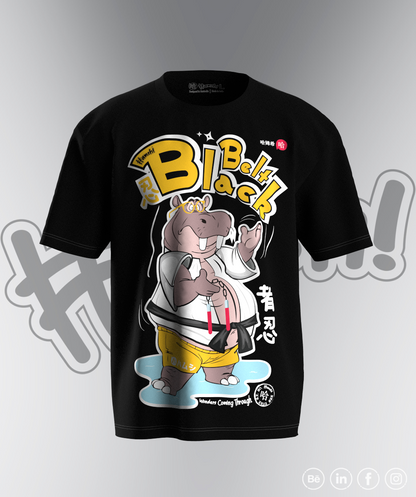 Hippo Black Belt Oversized T-shirt- Black