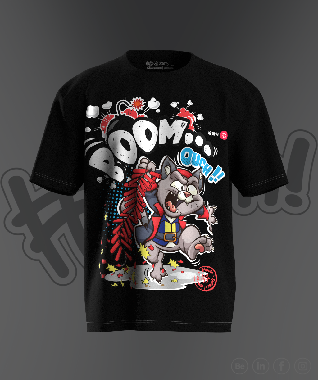 Boom Cat Print T-shirt - Black