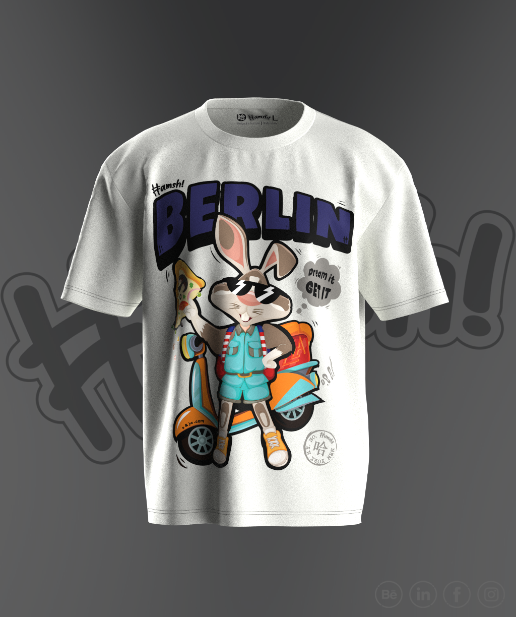 Rabbit Pizza Print T-shirt - White