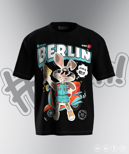 Rabbit Pizza Oversized T-shirt - Black