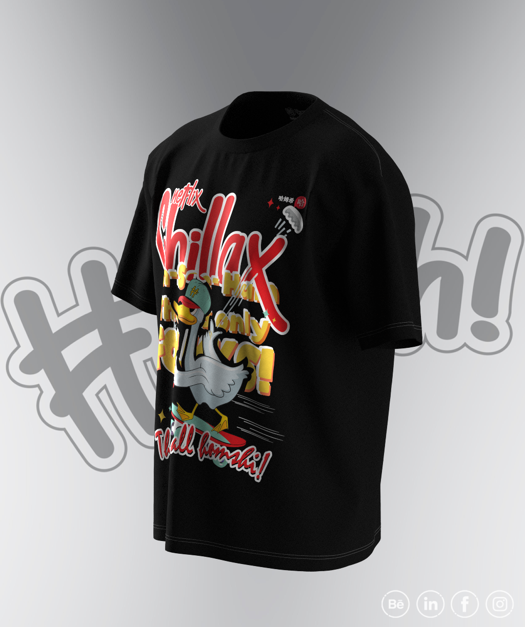 Duck Chillax Print T-shirt - Black