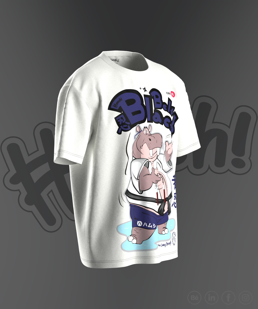 Hippo Black Belt Print T-shirt - White