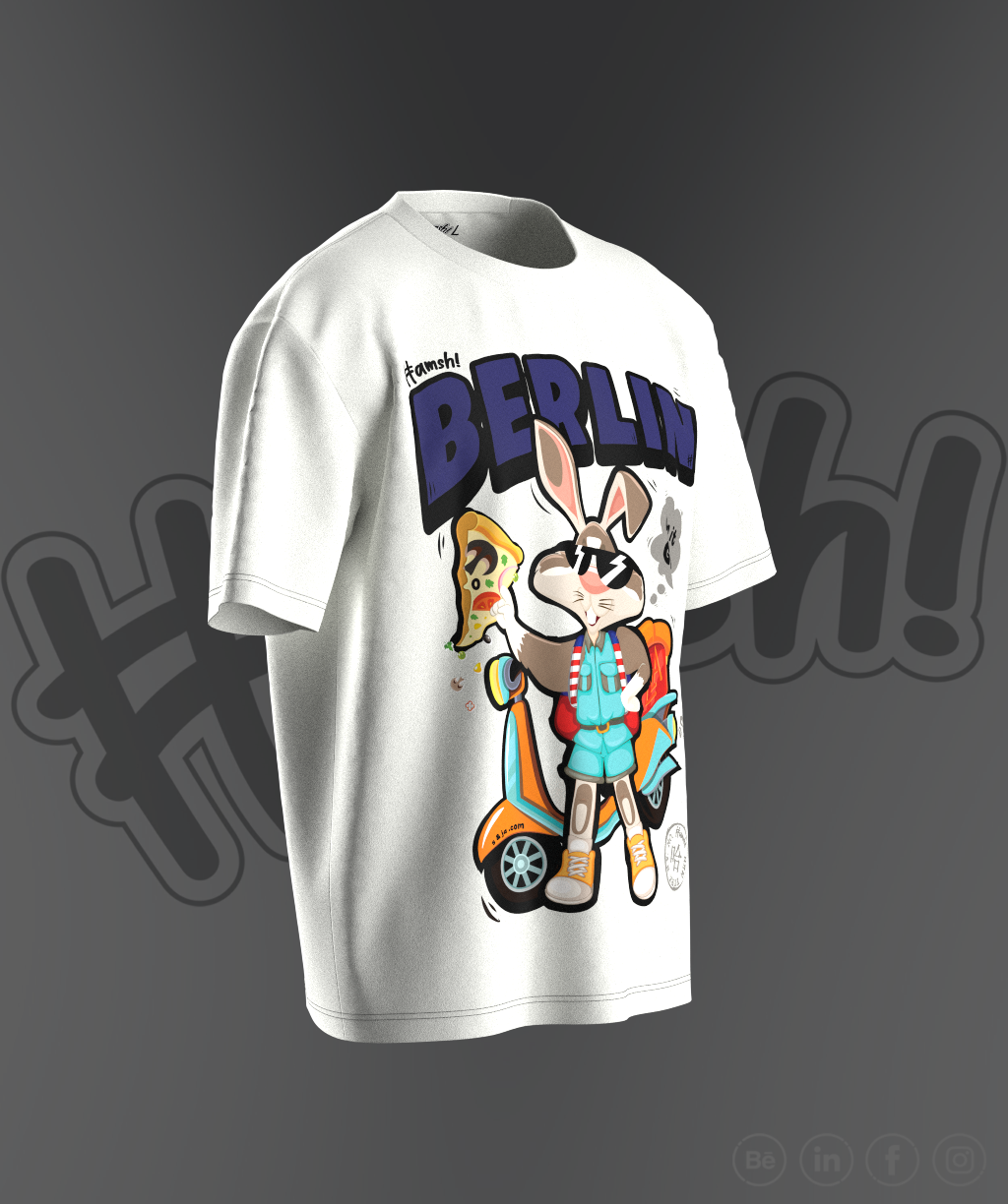 Rabbit Pizza Print T-shirt - White