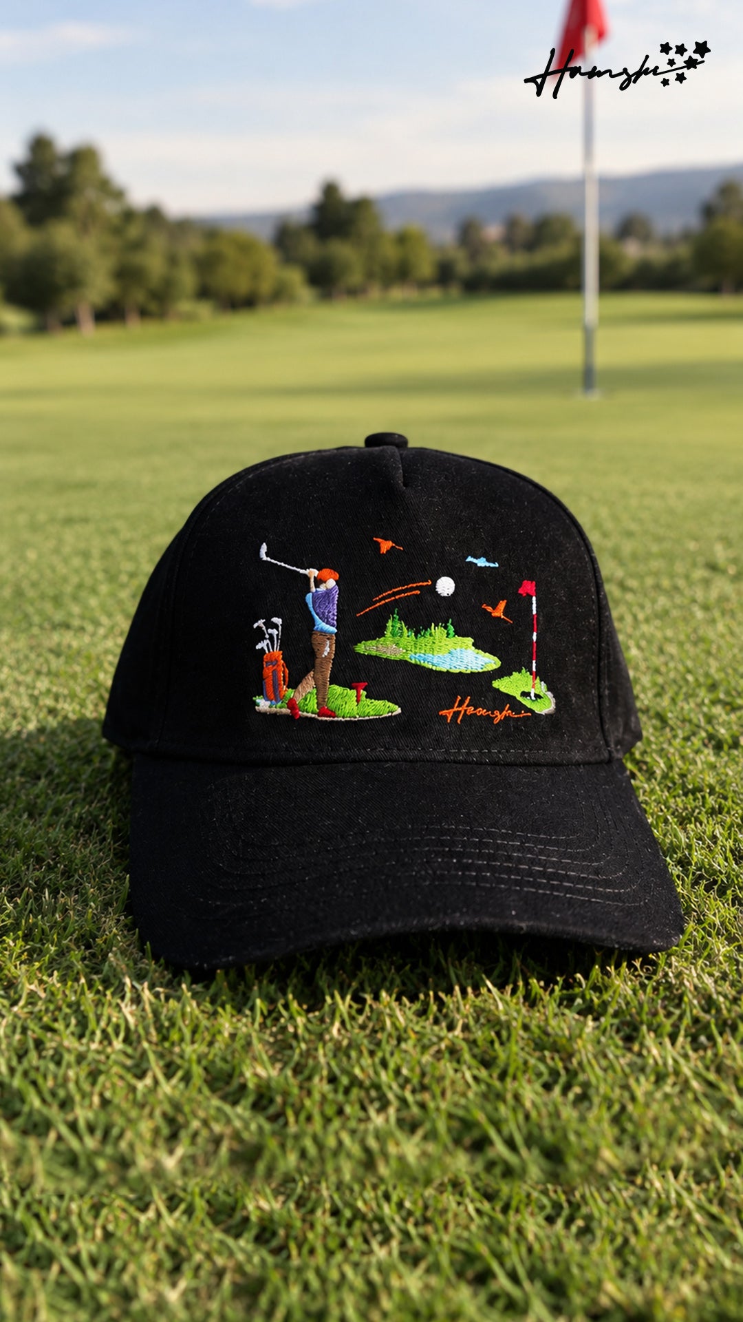Golf Embroidery Cap - Black