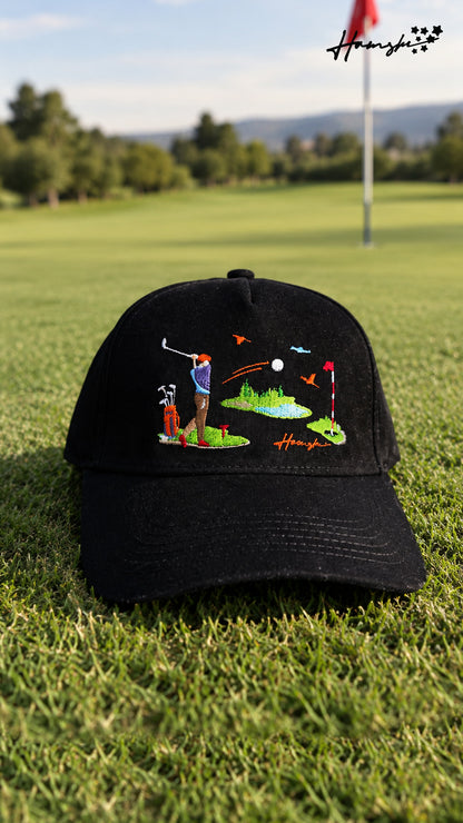 Golf Embroidery Cap - Black
