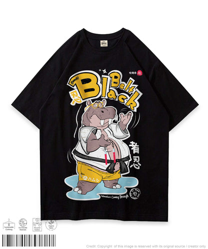 Hippo Black Belt Oversized T-shirt- Black