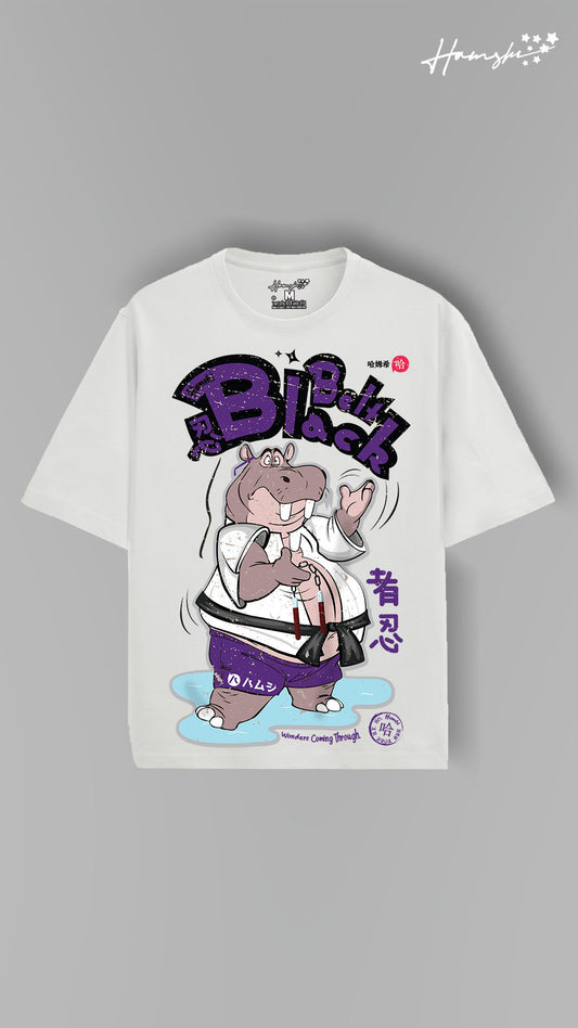 Hippo Black Belt Print T-shirt - White