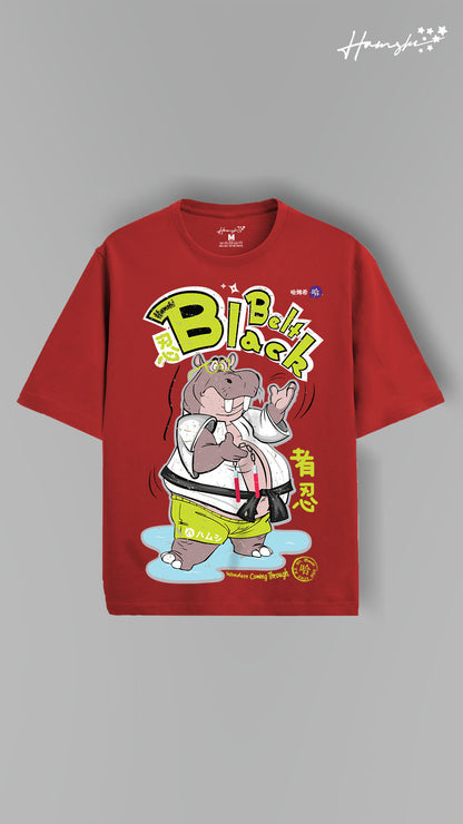 Hippo Black Belt Print T-shirt - Red