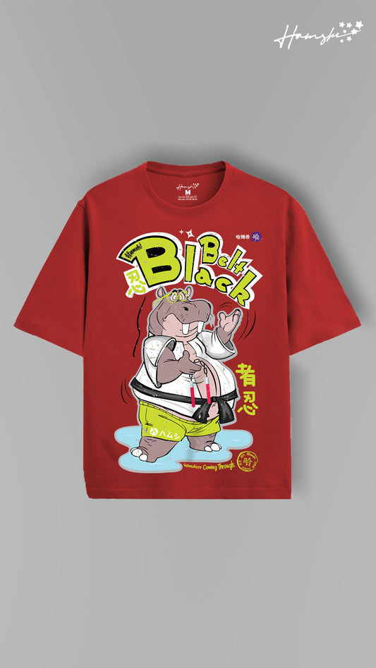 Hippo Black Belt Print T-shirt - Red