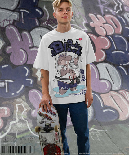 Hippo Black Belt Print T-shirt - White