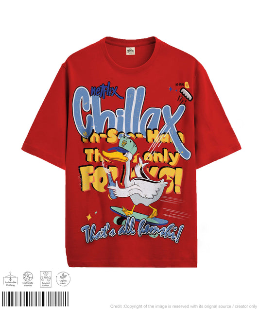 Duck Chillax Print T-shirt - Red