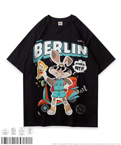 Rabbit Pizza Oversized T-shirt - Black