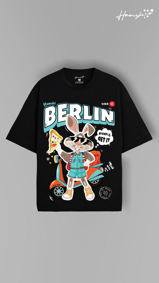 Rabbit Pizza Oversized T-shirt - Black