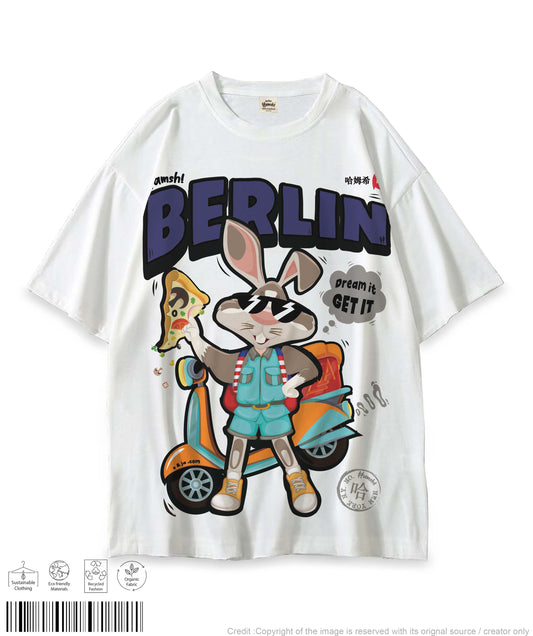 Rabbit Pizza Print T-shirt - White