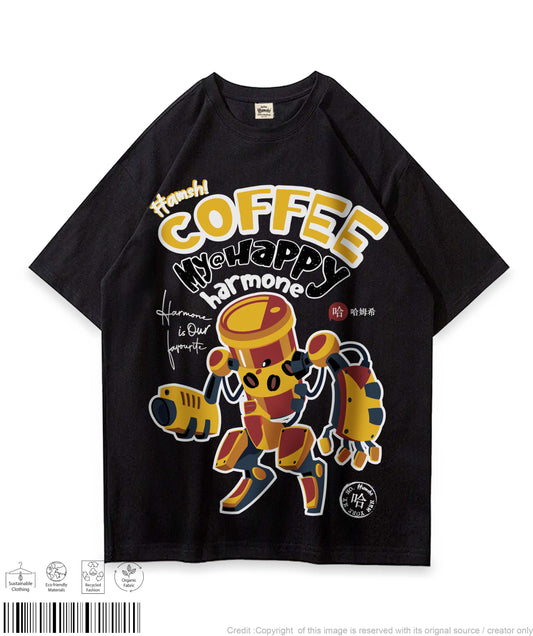 Coffee  Print T-shirt - Black