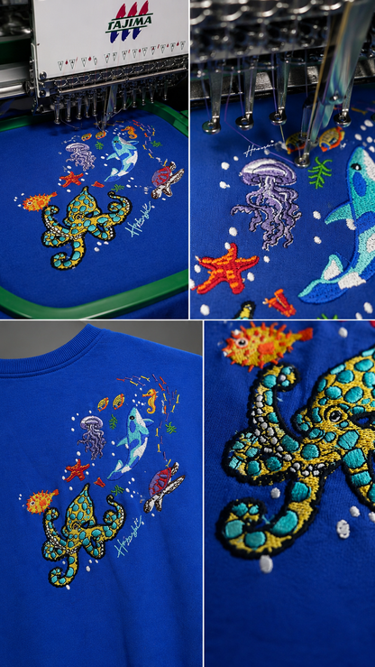 Marine Embroidery T-shirt - Blue