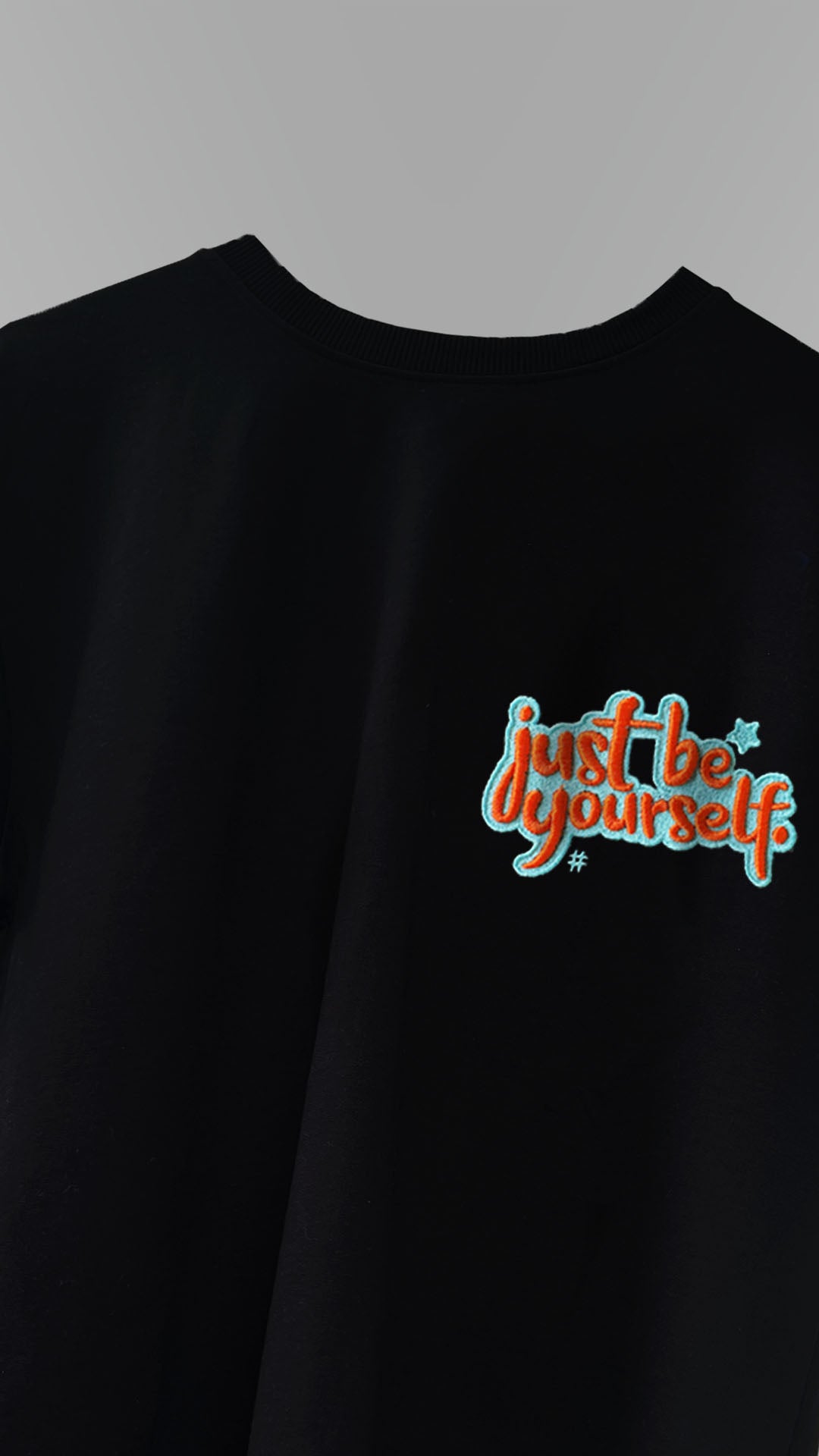 Just Be Yourself 3D Embroidery T-shirt - Black