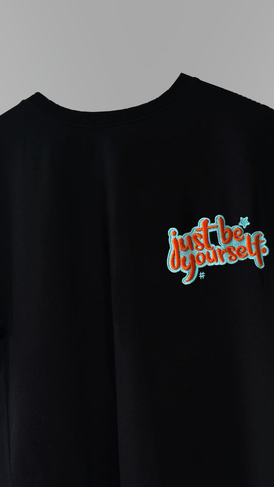 Just Be Yourself 3D Embroidery T-shirt - Black