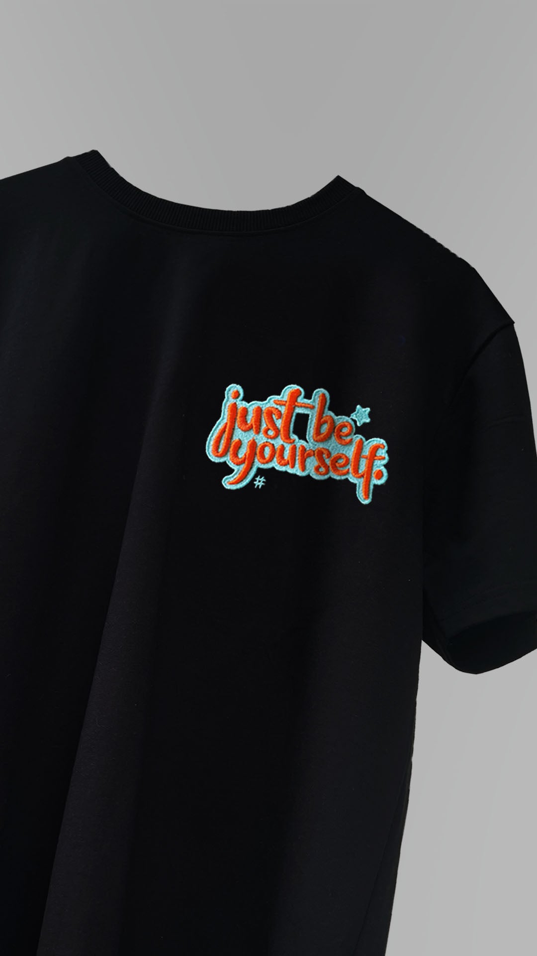 Just Be Yourself 3D Embroidery T-shirt - Black