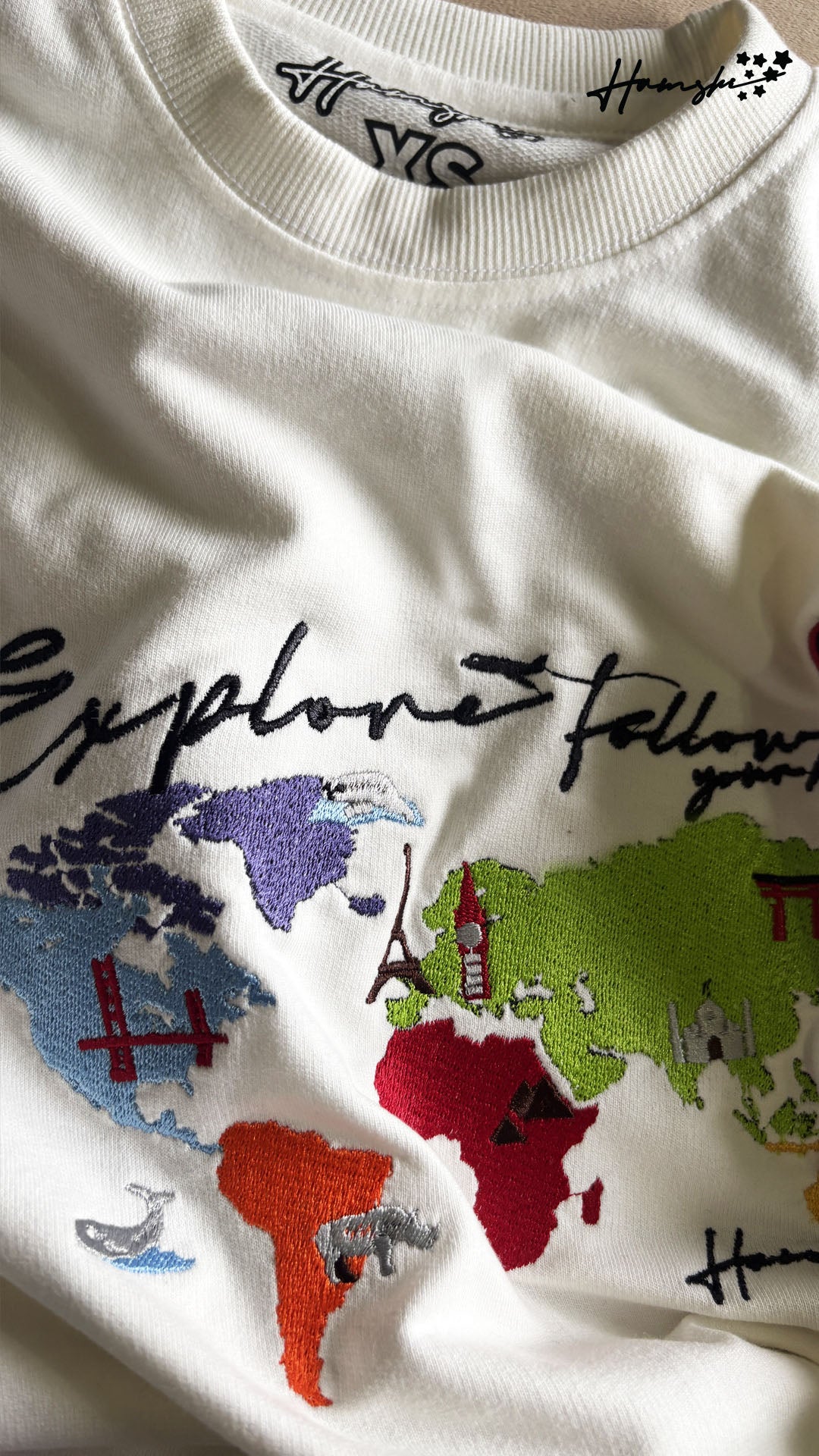 World Map Embroidery T-shirt - White