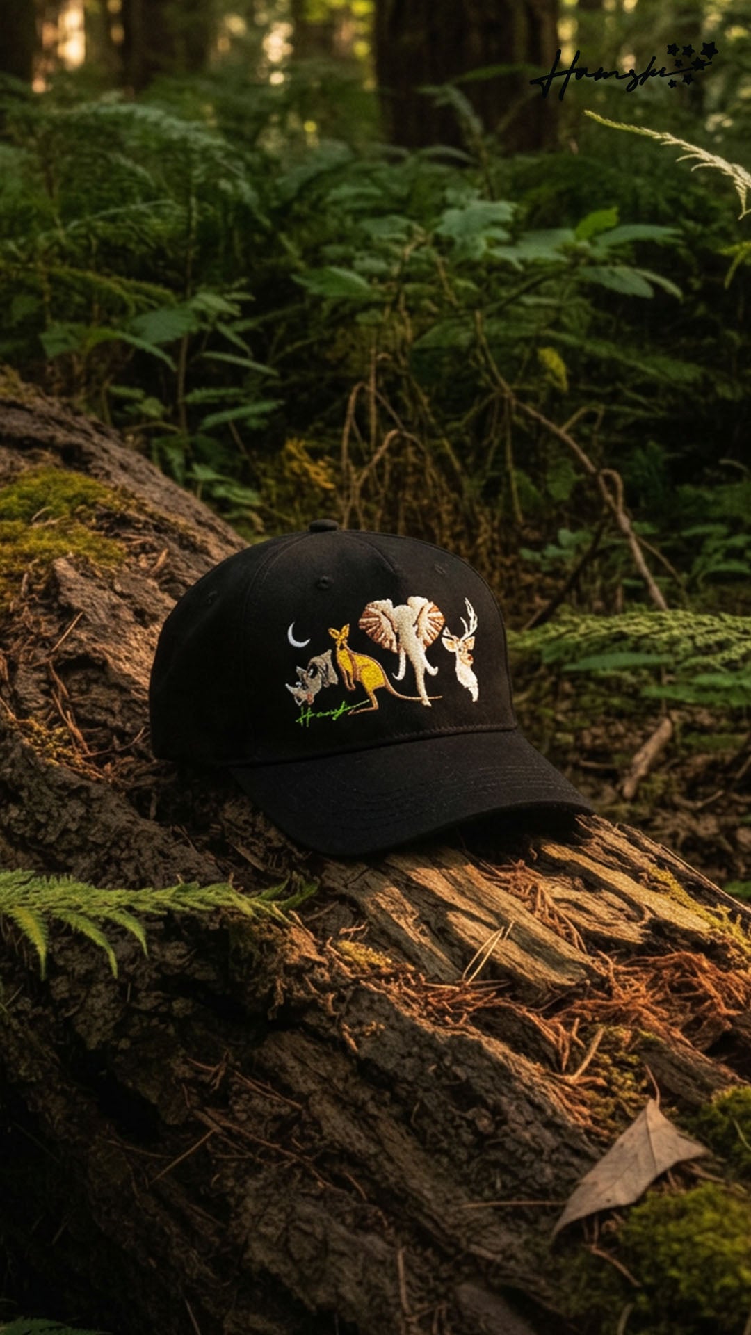Forest Night Embroidery Cap - Black