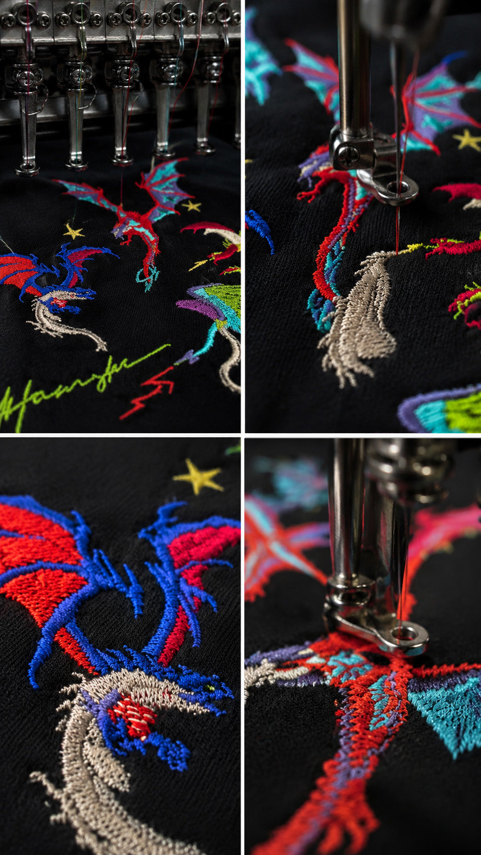 Dragons Fire Embroidery T-shirt - Black