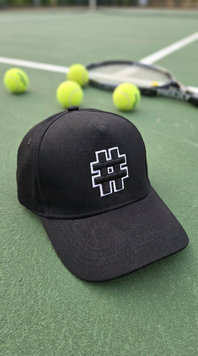 Hash Black & White Embroidery Cap - Black