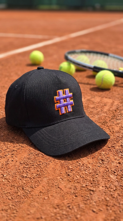 Hash Purple & Orange Embroidery Cap - Black
