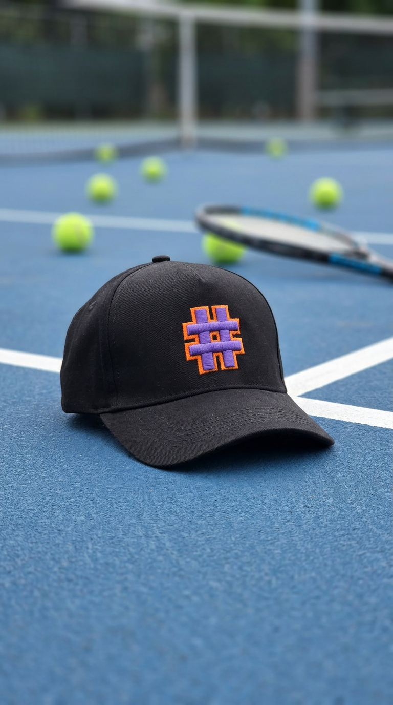 Hash Purple & Orange Embroidery Cap - Black