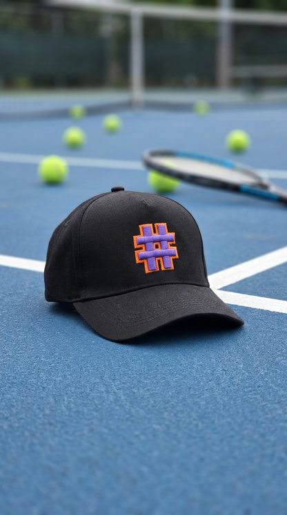 Hash Purple & Orange Embroidery Cap - Black