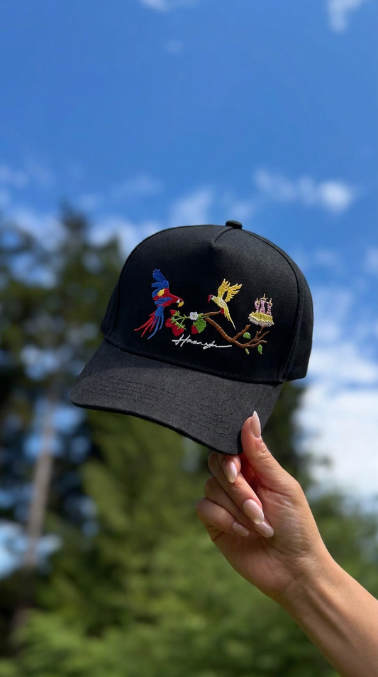 Birds Embroidery Cap - Black