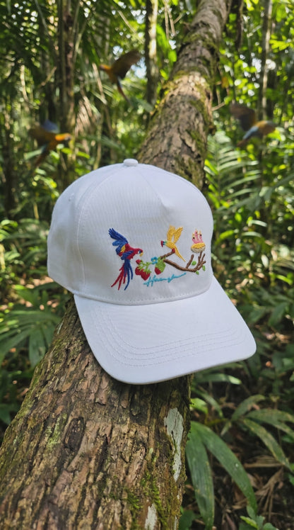 Birds Embroidery Cap - White