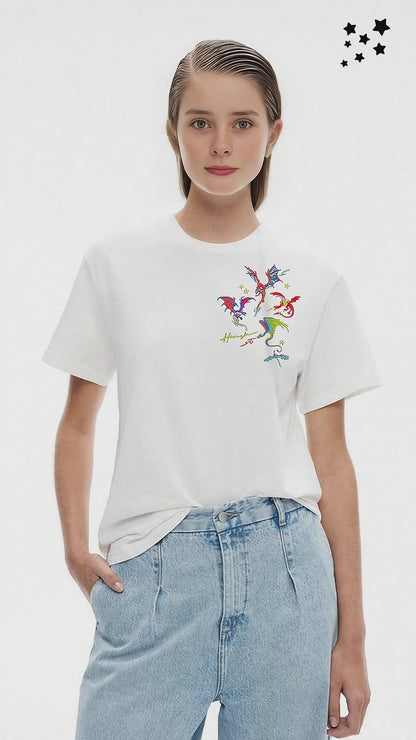 Dragons Fire Embroidery T-shirt - White