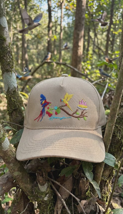 Birds Embroidery Cap - Beige