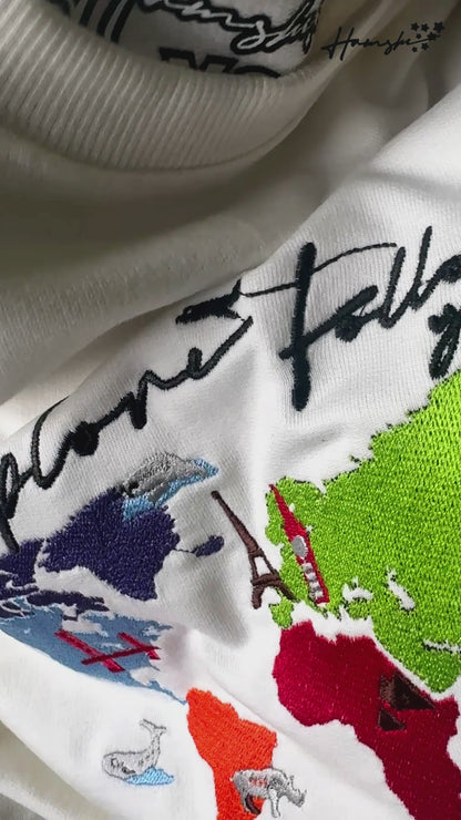 World Map Embroidery T-shirt - White