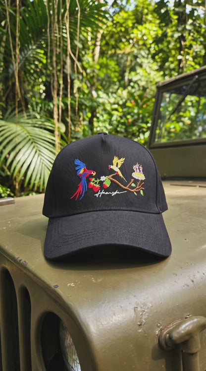 Birds Embroidery Cap - Black