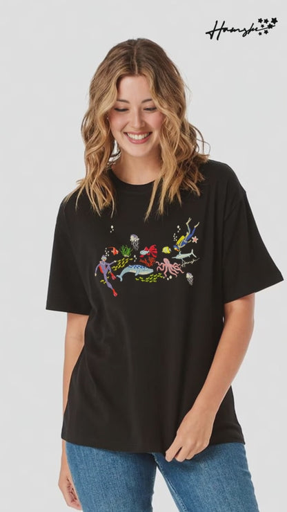 Scuba Divers Embroidery T-shirt - Black