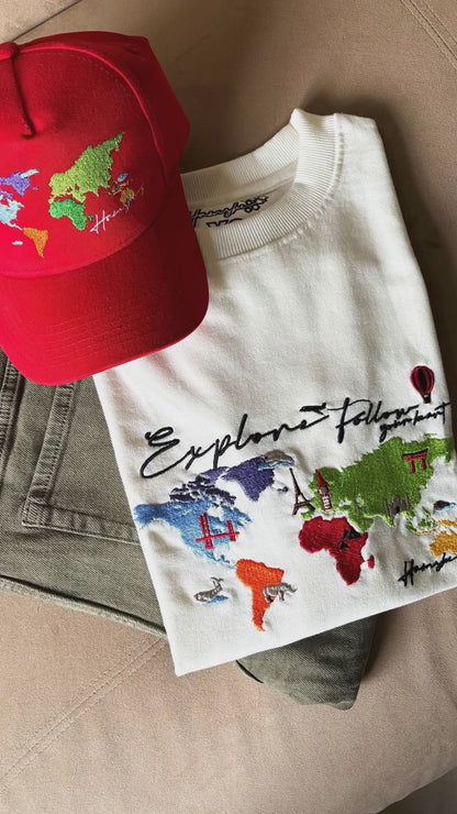 World Map Embroidery T-shirt - White