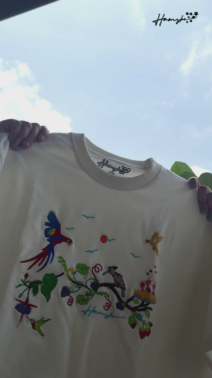 Birds Embroidery T-shirt - White